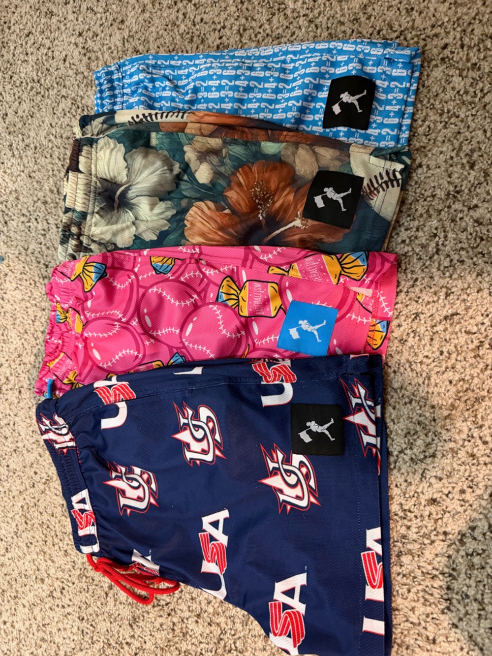 Kids USA Logo Swim/Activity Shorts - Navy, Pink, Blue, Floral